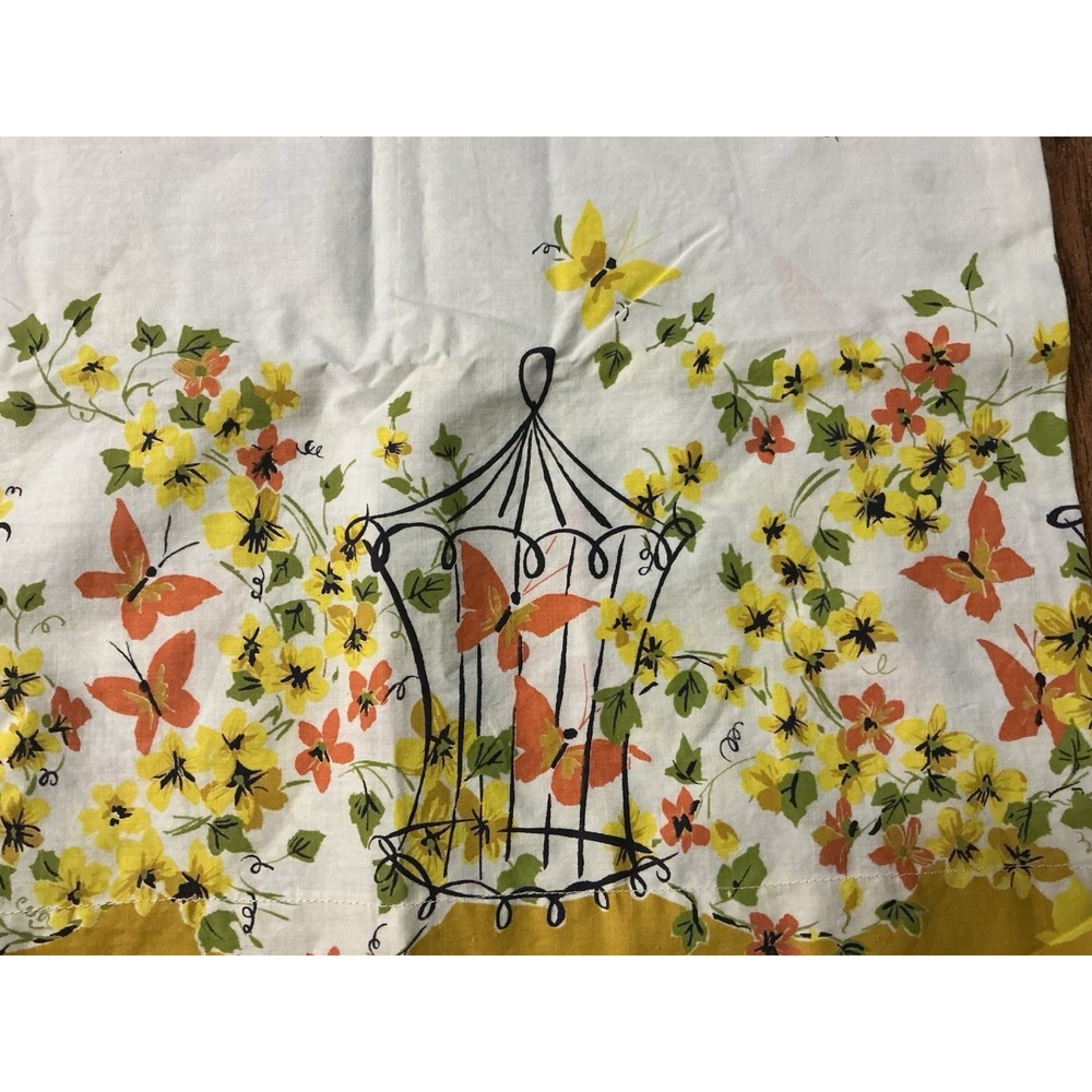 Pair Of Vtg MCM Handmade Yellow Orange Floral Print Pillowcases 32in X 16in EUC